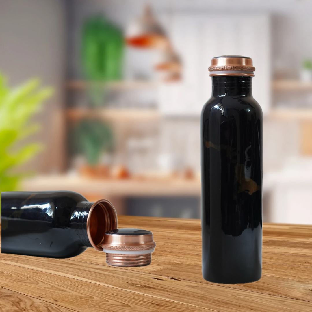 Pure Copper Water Bottle - (Black Marble Finish)
