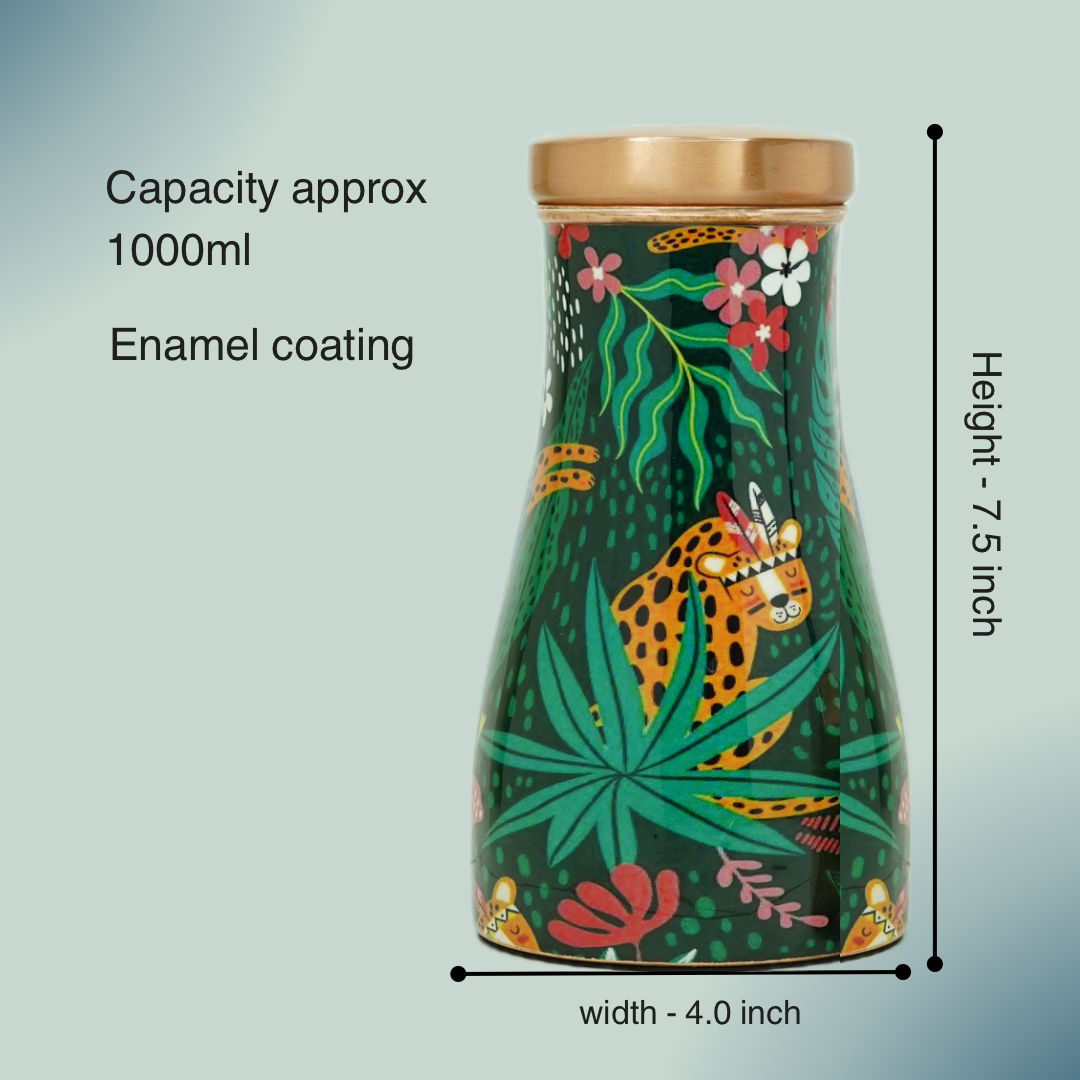 Copper Bedside Bottle with 2 Glass Set (Green Multicolor)