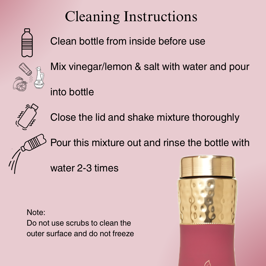 Pure Copper Water Bottle - Hammered Finish (Brown Grip Sleeve)