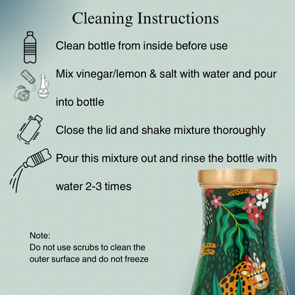 Copper Bedside Bottle with 2 Glass Set (Green Multicolor)