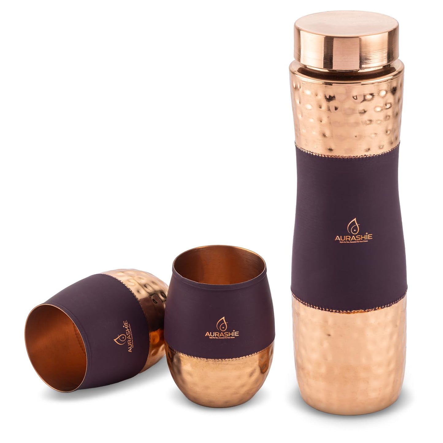 Hammered Copper Drinkware Set (Bergandi Grip Sleeve)