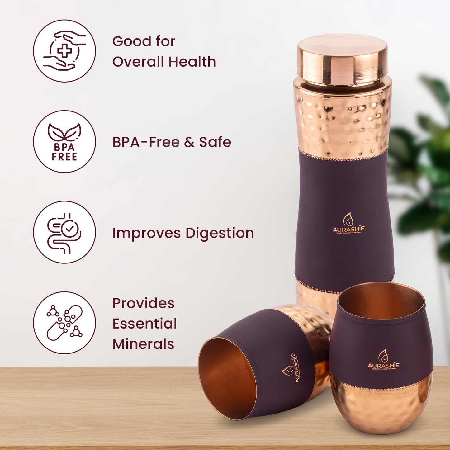 Hammered Copper Drinkware Set (Bergandi Grip Sleeve)