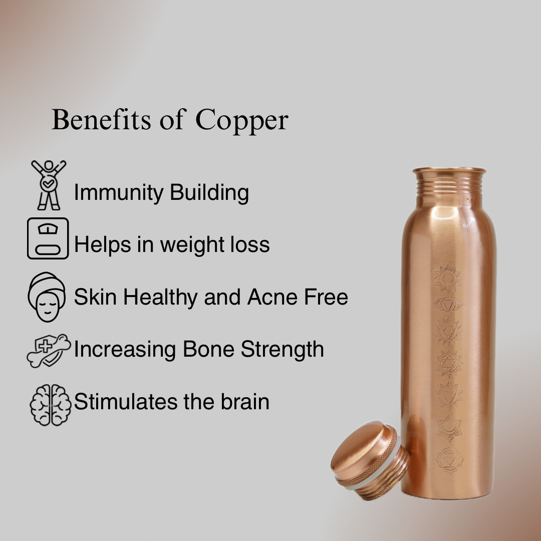 Copper Water Bottle with Sacred (7 Chakras) Geometry Design