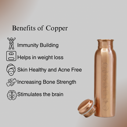 Copper Water Bottle with Sacred (7 Chakras) Geometry Design