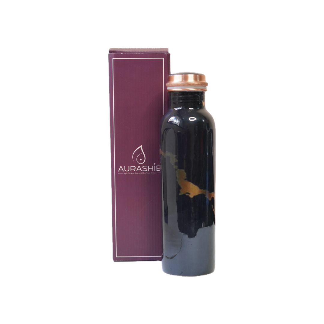 Pure Copper Water Bottle - (Black Marble Finish)