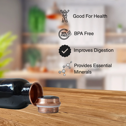 Pure Copper Water Bottle - (Black Marble Finish)