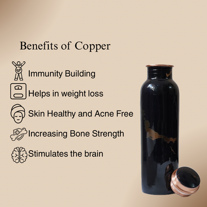 Pure Copper Water Bottle - (Black Marble Finish)